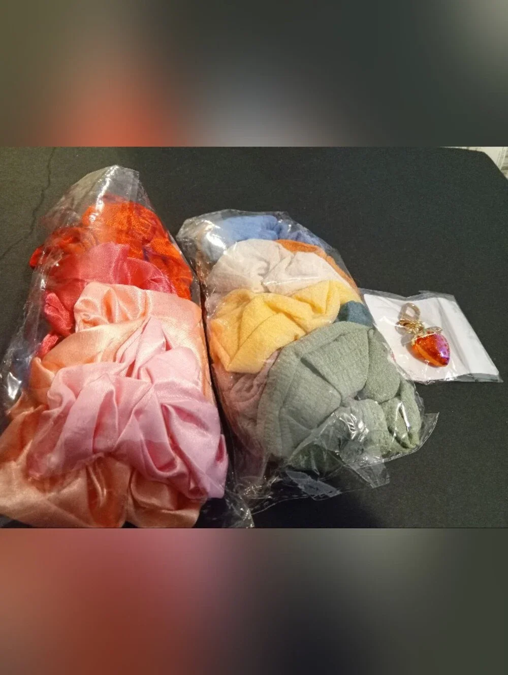 Scrunchie pack Satin and Knit with strawberry Keychain